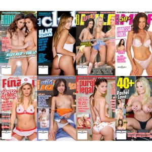 August 2026 adult magazine covers: 40+ #50, 50+ MILFs #79, Purely Legal 72, Wild 18+ #77, Wild MILFs 69, Club 369, Finally 18 #369, and High Society 370. Featuring cover models Eva Lovia with Riley Reid, Jessa Rhodes, Blair Williams, Veronica Rodriguez, Alice March, Rachel Love, Vanessa Videl, and Jessica Jaymes with Emma Starr and Nikki Benz.